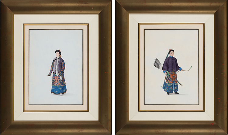 Two Chinese Export Gouache Paintings of a Mandarin and Wife, Early 19th Century par  Chinese Art