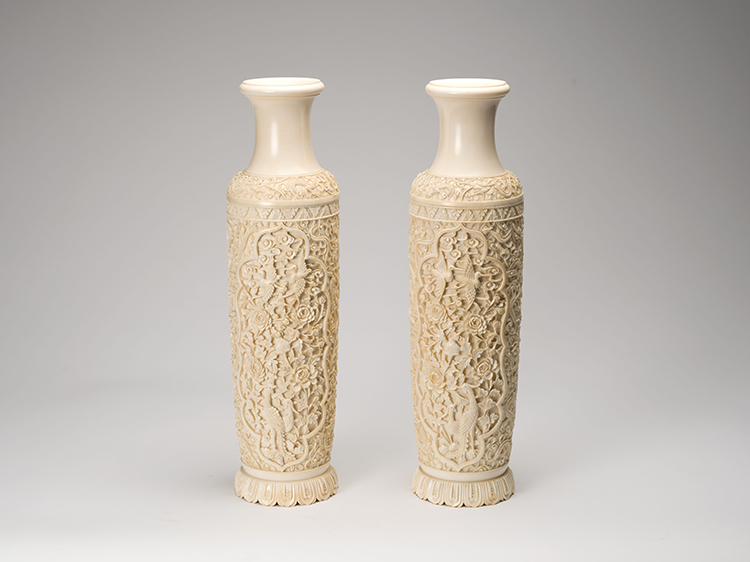 A Pair of Large Chinese Export-Style Ivory Carved Vases, Circa 1950 by  Chinese Art