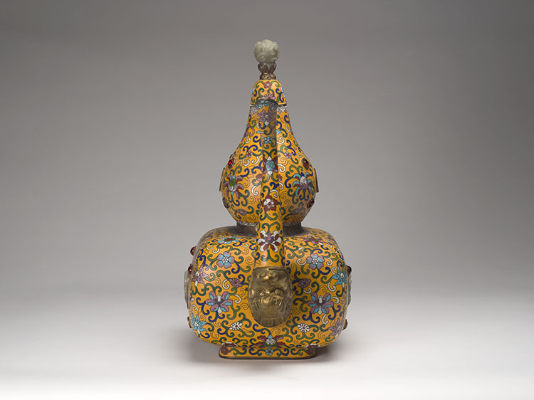 A Large Chinese Cloisonné Enamel, Repoussé and Jade Inlay Ritual Ewer and Cover by  Chinese Art