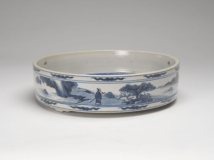 A Chinese Blue and White 'Tiger and Magpie' Circular Tripod Basin, Republican Period by  Chinese Art