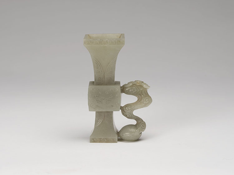 A Chinese Pale Celadon Jade Carved Archaistic Fanghu, 19th Century by  Chinese Art