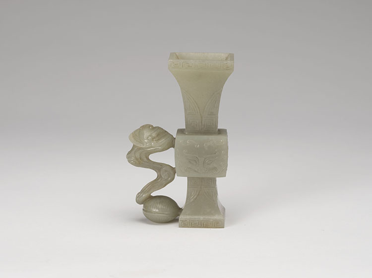 A Chinese Pale Celadon Jade Carved Archaistic Fanghu, 19th Century by  Chinese Art