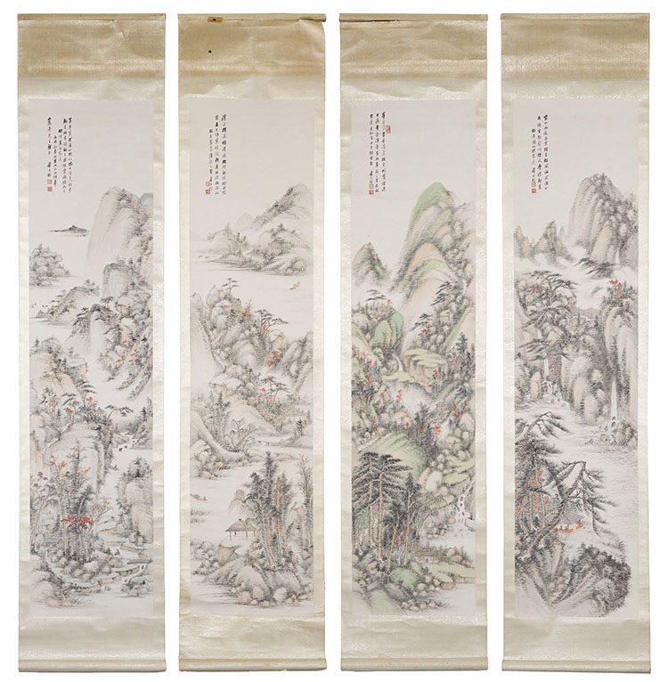 A Set of Four Scrolls of Landscape Painting by Lu Zishu