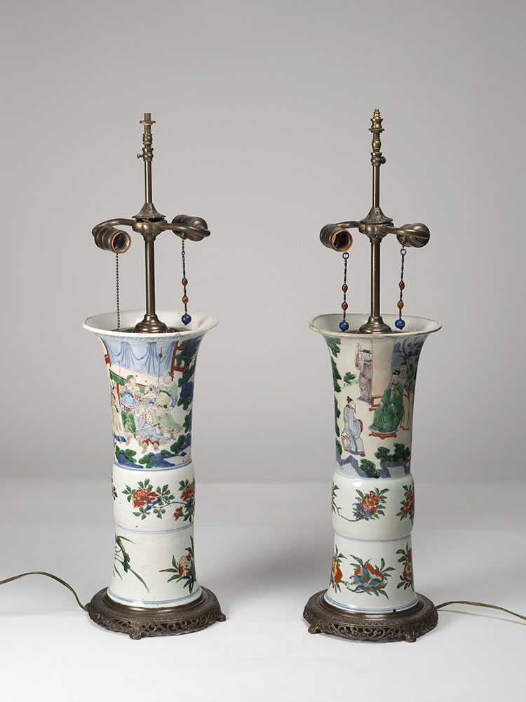 A Pair of Chinese Wucai Beaker Vases, Shunzi Period (1644-1661) by Chinese Artist