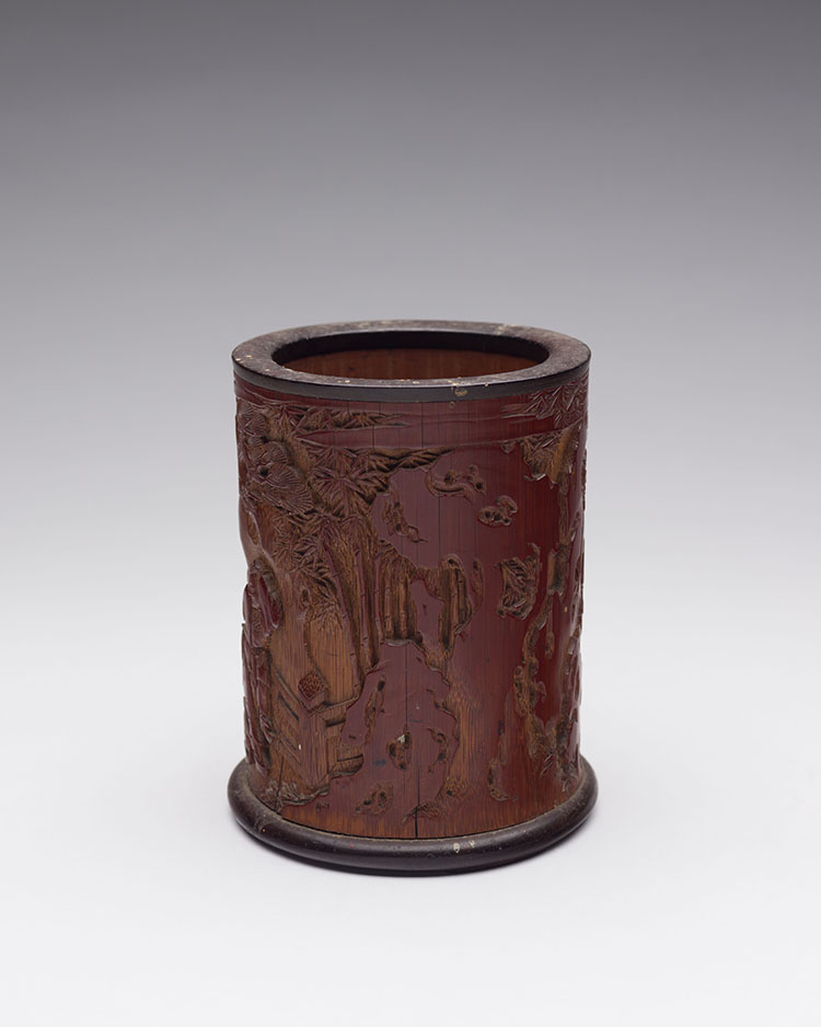 A Rare Chinese Lacquered and Carved Bamboo 'Children and Fireworks' Brushpot, Kangxi Period (1662-1722) by  Chinese Art