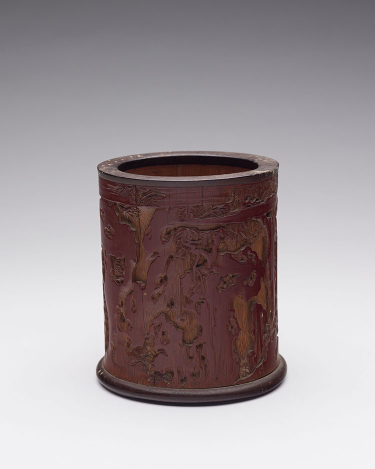 A Rare Chinese Lacquered and Carved Bamboo 'Children and Fireworks' Brushpot, Kangxi Period (1662-1722) by  Chinese Art