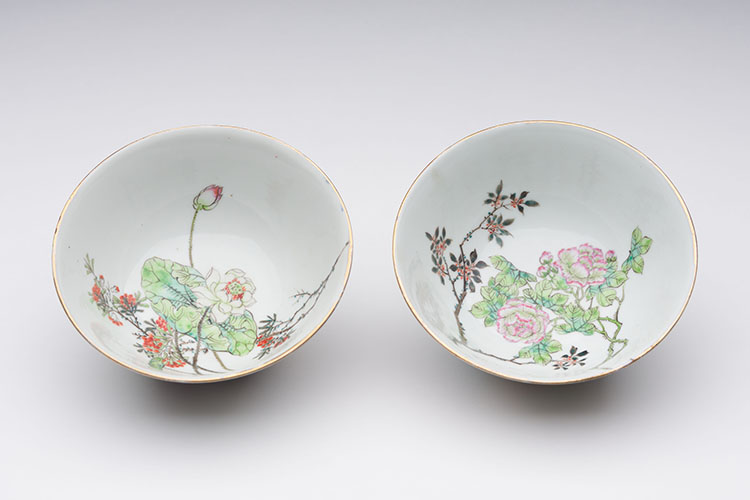 A Pair of Chinese Qianjiang Enameled 'Ladies' Bowls, Daoguang Mark, Dated 1914 by  Chinese Art