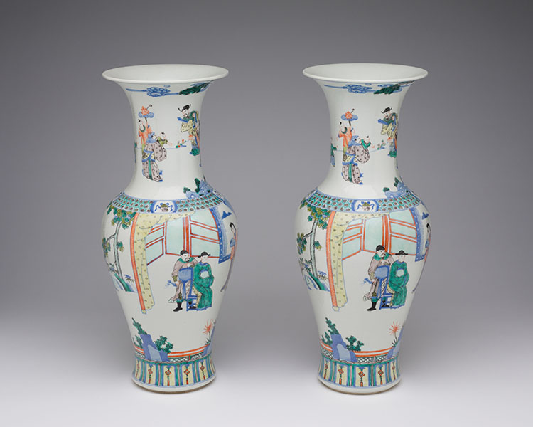 A Pair of Chinese Doucai ‘Figural’ Baluster Vases, Kangxi Mark, Early 20th Century Dynasty by  Chinese Art