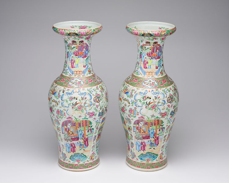 A Pair of Large and Well-Painted Chinese Export Canton Rose 'Figural' Vases, 19th Century by  Chinese Art