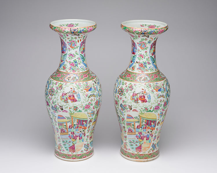 A Pair of Large and Well-Painted Chinese Export Canton Rose 'Figural' Vases, 19th Century by  Chinese Art