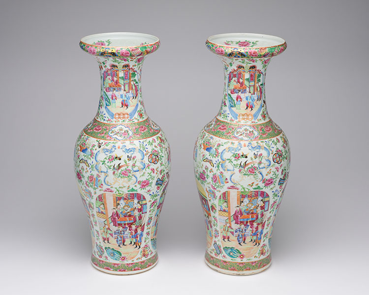 A Pair of Large and Well-Painted Chinese Export Canton Rose 'Figural' Vases, 19th Century by  Chinese Art