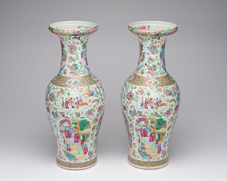 A Pair of Large and Well-Painted Chinese Export Canton Rose 'Figural' Vases, 19th Century by  Chinese Art