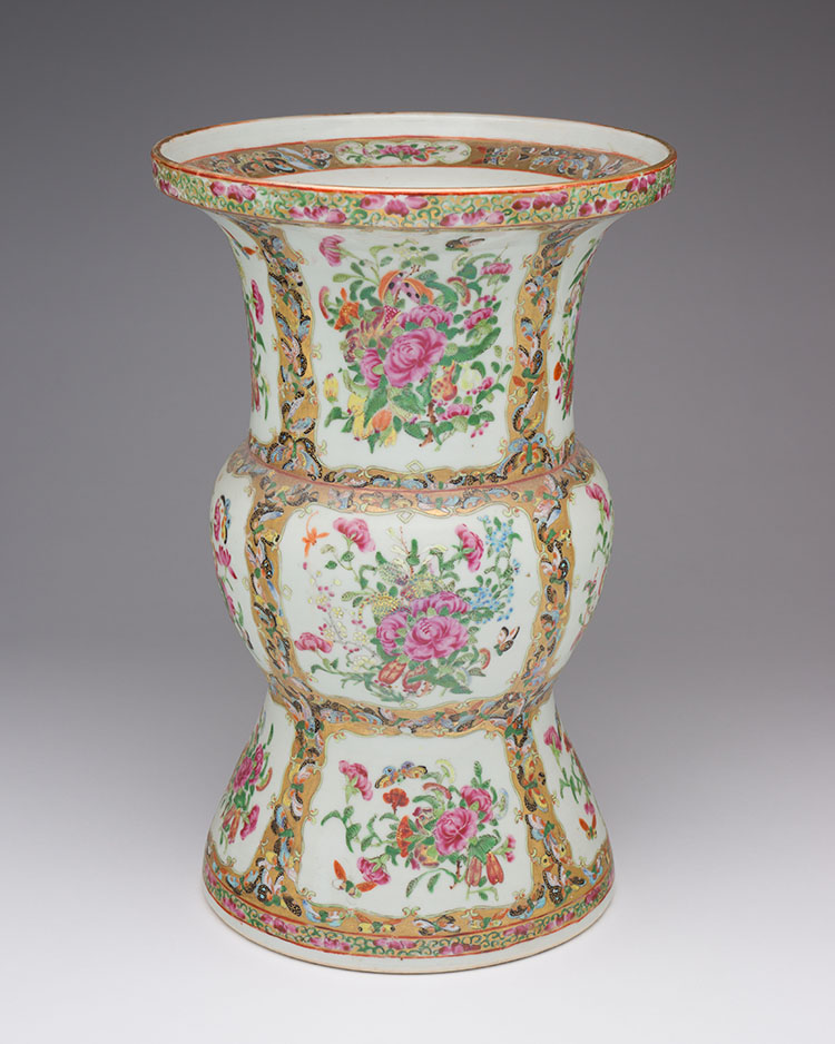 A Large Chinese Export Canton Rose ‘Floral and Butterfly’ Beaker Vase, 19th Century by  Chinese Art