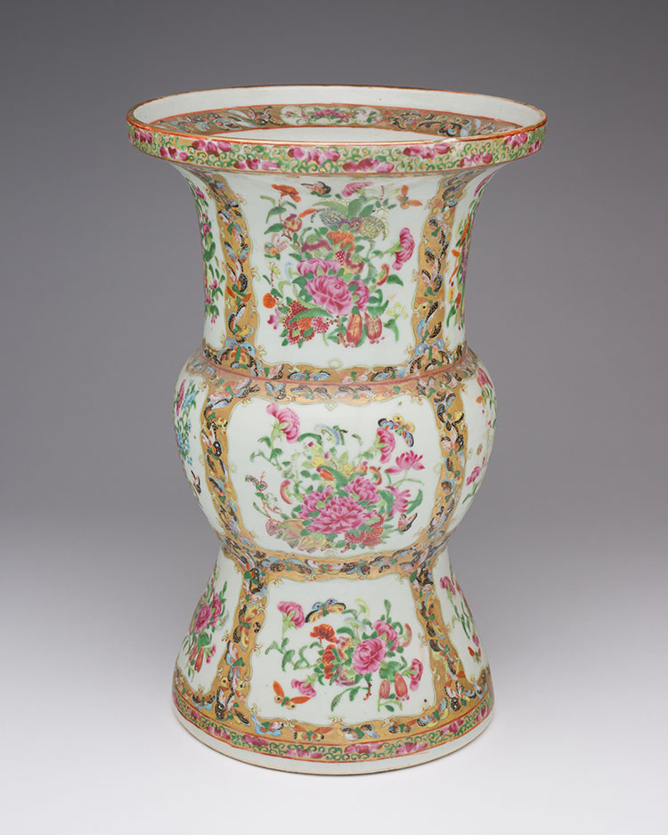 A Large Chinese Export Canton Rose ‘Floral and Butterfly’ Beaker Vase, 19th Century by  Chinese Art