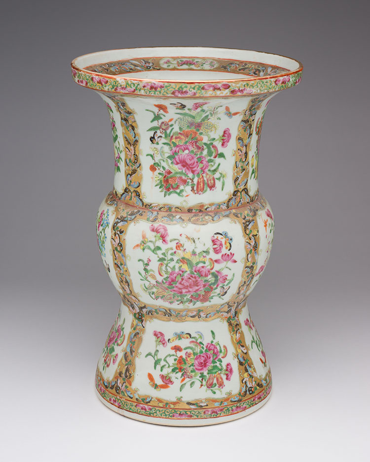 A Large Chinese Export Canton Rose ‘Floral and Butterfly’ Beaker Vase, 19th Century by  Chinese Art