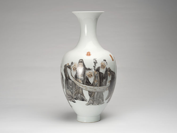 A Chinese Famille Rose ‘Nine Elders’ Vase, Qianlong Mark, Mid 20th Century by  Chinese Art