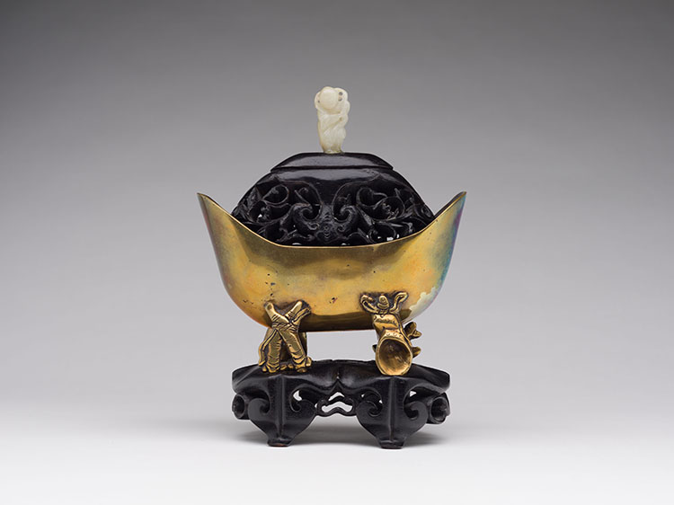 A Chinese Ingot Form Censer and Jade Mounted Cover, 19th Century by  Chinese Art