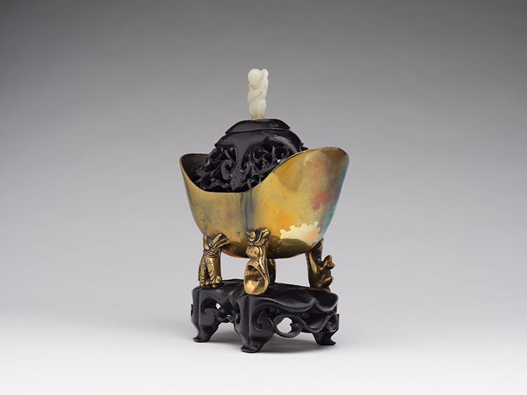 A Chinese Ingot Form Censer and Jade Mounted Cover, 19th Century by  Chinese Art