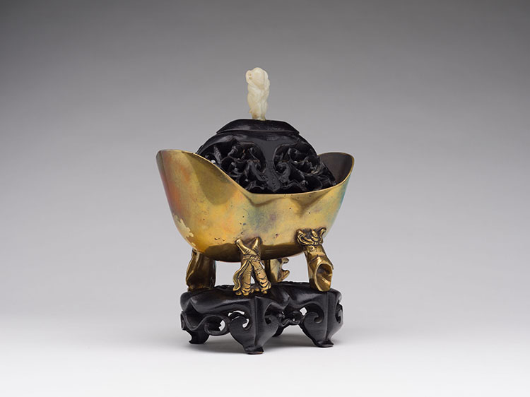 A Chinese Ingot Form Censer and Jade Mounted Cover, 19th Century by  Chinese Art