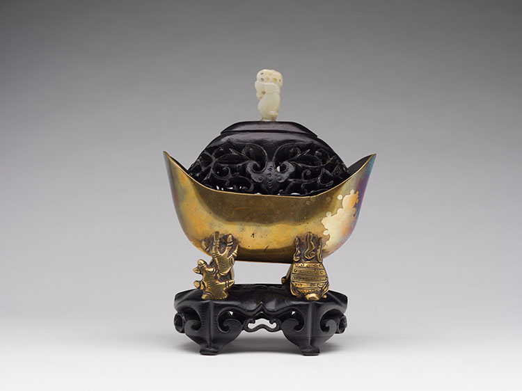 A Chinese Ingot Form Censer and Jade Mounted Cover, 19th Century by  Chinese Art