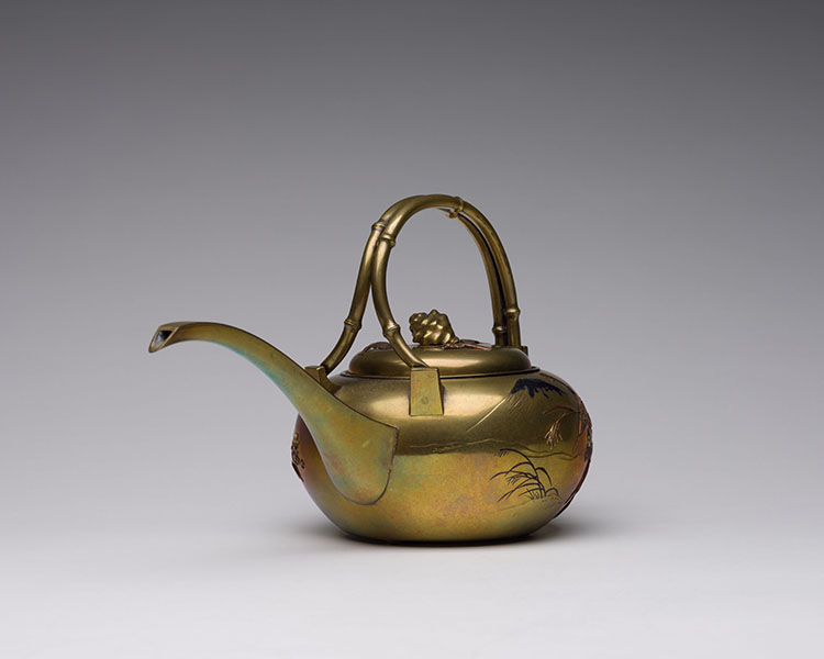 A Japanese Takazogan Mixed-Metal Inlay Teapot and Cover, Signed, Meiji Period, Early 20th Century by  Japanese Art