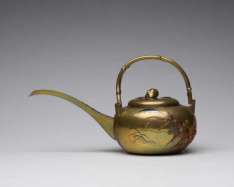 A Japanese Takazogan Mixed-Metal Inlay Teapot and Cover, Signed, Meiji Period, Early 20th Century by  Japanese Art