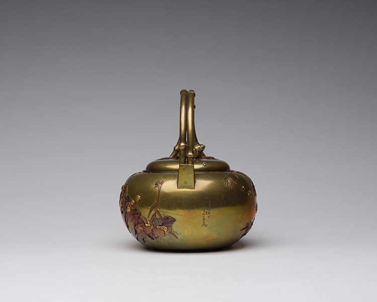 A Japanese Takazogan Mixed-Metal Inlay Teapot and Cover, Signed, Meiji Period, Early 20th Century by  Japanese Art