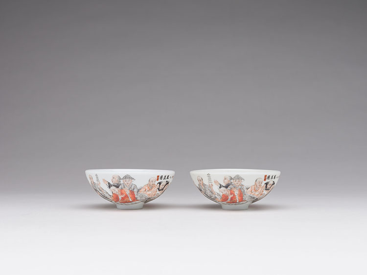 A Pair of Unusual Chinese Famille Rose ‘Lohans’ Bowls, Juren Tang Mark, Republican Period by  Chinese Art