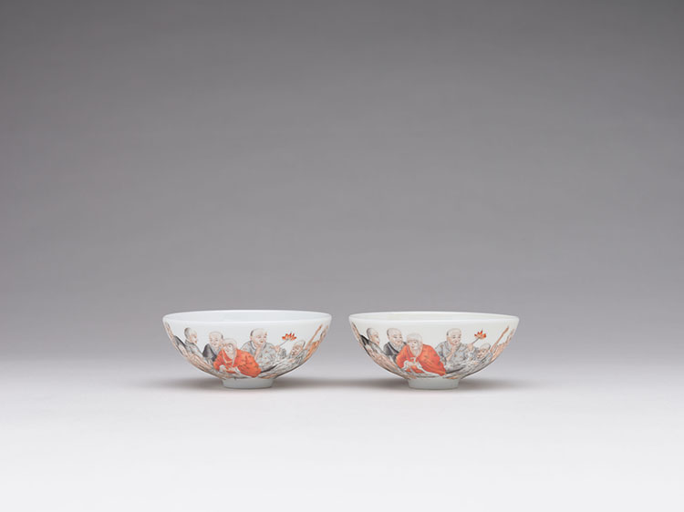 A Pair of Unusual Chinese Famille Rose ‘Lohans’ Bowls, Juren Tang Mark, Republican Period by  Chinese Art