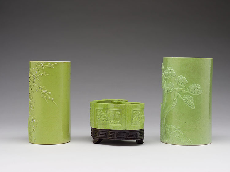 Three Chinese Green-Glazed Scholar’s Vessels, Mark of Wang Bingrong, Late Qing Dynasty by  Chinese Art