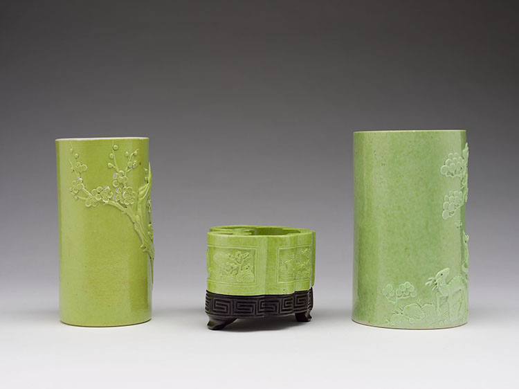 Three Chinese Green-Glazed Scholar’s Vessels, Mark of Wang Bingrong, Late Qing Dynasty by  Chinese Art