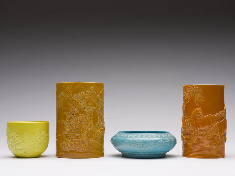 Group of Four Chinese Moulded and Carved Porcelain Scholar's Objects by  Chinese Art