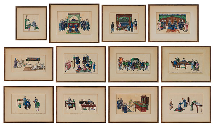 Group of Twelve Chinese Export Pith Paper Paintings, 19th Century by  Chinese School