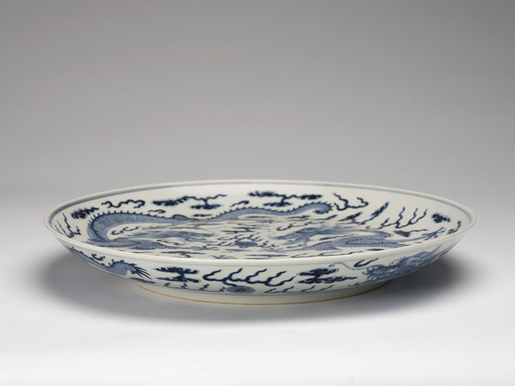 A Large Chinese Blue and White Dragon Dish, Guangxu Mark and Period (1875-1908) by  Chinese Art