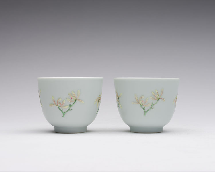 An Unusual Pair of Chinese Famille Rose Moulded 'Floral' Cups, Daoguang Mark and Period (1821-1850) by  Chinese Art