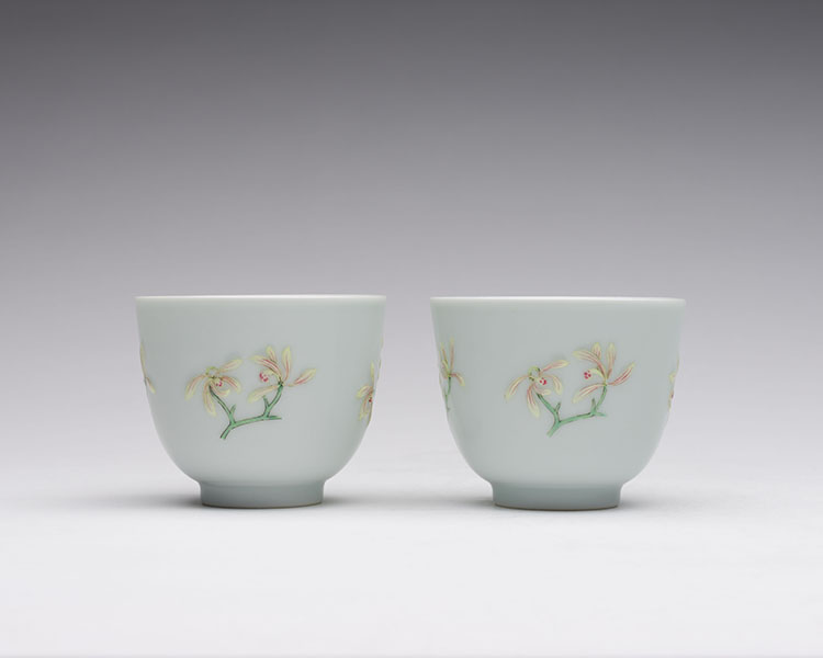 An Unusual Pair of Chinese Famille Rose Moulded 'Floral' Cups, Daoguang Mark and Period (1821-1850) by  Chinese Art