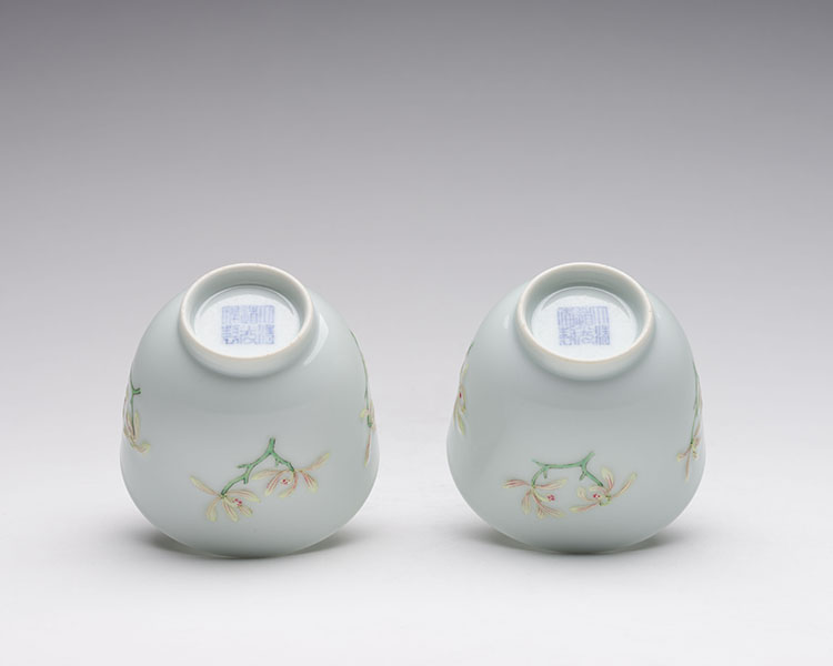 An Unusual Pair of Chinese Famille Rose Moulded 'Floral' Cups, Daoguang Mark and Period (1821-1850) by  Chinese Art