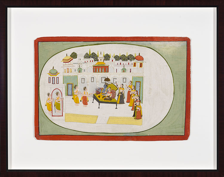 A Large Rajasthan Painted Miniature of Krishna and Consort Receiving Royal Guests, 18th/19th Century by Indian Art