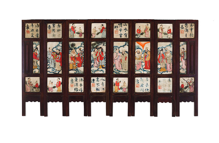 A Chinese Eight Panel Painted Marble 'Immortals' Screen, Late 19th Century by  Chinese Art