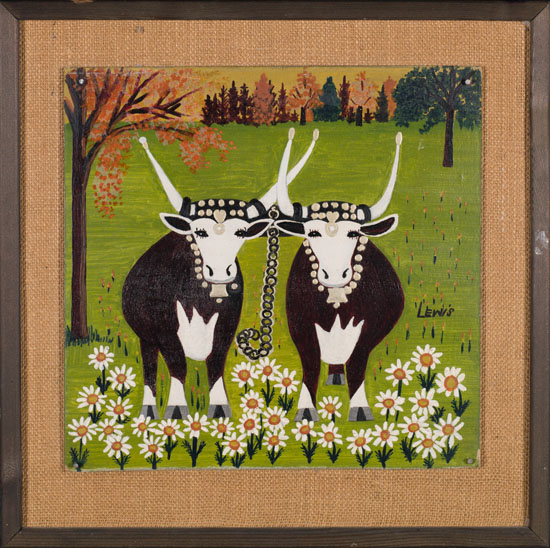 Two Oxen with Daisies par Maud Lewis